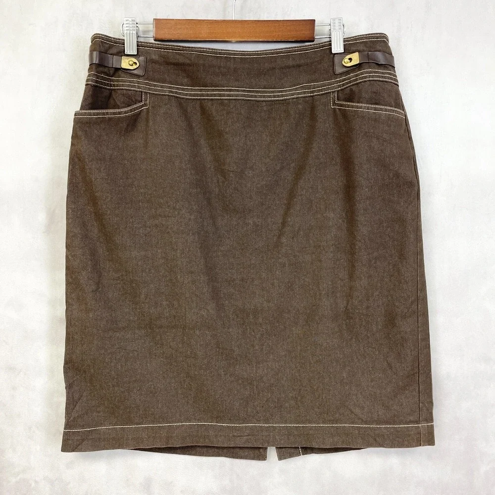New York Clothing Co‎ Brown Denim Pencil Skirt Womens 12 Stretch Minimalist Y2K